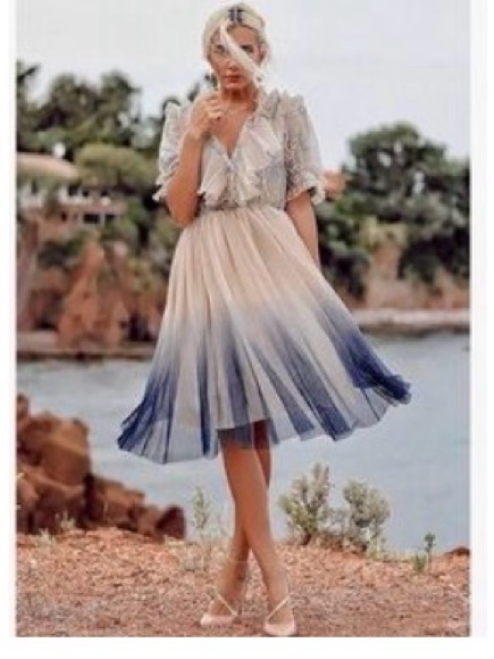 Chicwish Blush to Navy Ombre Ruffle Pleated Dress